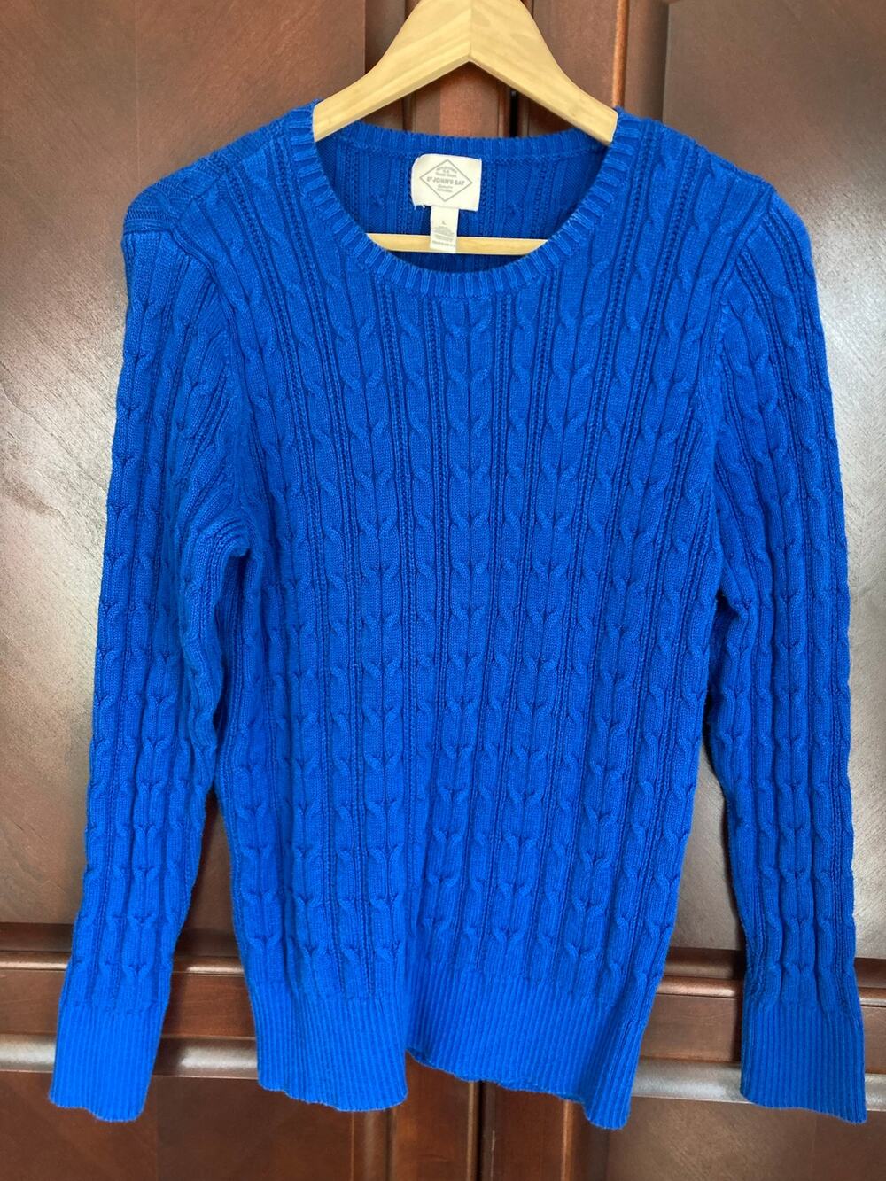 St. John's Bay-Cobalt Blue Preppy Old Money Cable Knit Long Sleeve- Sweater - L
